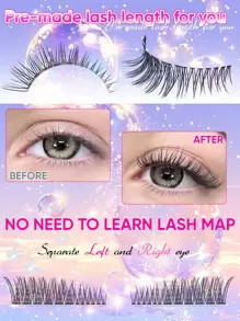 288 件自然 D 卷猫眼单根睫毛簇，8-16 毫米左+右，可配对单簇，自然纤细、超柔软、超轻 DIY 睫毛延长套装，带化妆工具粘合和密封、睫毛镊子和睫毛刷，适合初学者居家使用、日常生活、礼品套装和春季睫毛簇套装、睫毛、睫毛、假睫毛 - 黑色 - 查看 4