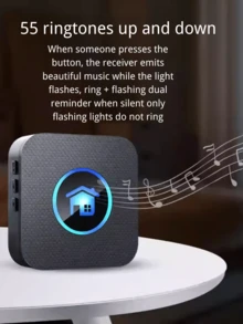 1 Set Of Wireless Music Doorbell, Home Doorbell Range 1,000ft, 5 Volume Levels, With 55 Door Chime Tones And LED Flash Light (Classic Doorbell Kit: 1 Button And 1 Receiver)