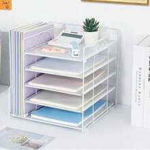 Organizer a 5 livelli in cartone per documenti con portafile, scatola di archiviazione per la scrivania e organizer per forniture per ufficio, accessori per la scrivania e area di lavoro, forniture scolastiche, back to school