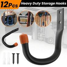 12 Packs Garage Storage Hooks Wall Mount Workshop Organizer Heavy Duty Steel - Black - View 2