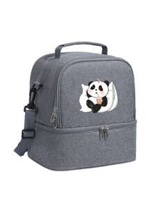 Panda Print Thermal Insulated Tote Bag, Large Capacity Outdoor Picnic Lunch Box Bag, Waterproof & Anti-Stain Fabric, Shoulder Strap, Suitable For Girl And Students