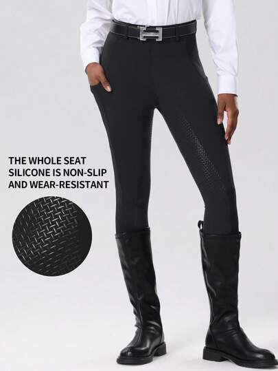 سراويل نسائية مخصرة لركوب الدراجات/الفروسية، ذات مقعد كامل، مطاطية منضبطة الشكل مع جيوب، بطانة من السيليكون مانعة للانزلاق ومقاومة للتآكل، ملابس فروسية نسائية