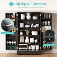 Furniwell Kitchen Pantry For Dining Room Living Room, Storage Cabinet With Doors And Adjustable Shelves 41" H X 23.6" W X 12" D - 黑色 - 查看 4
