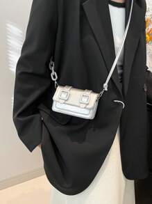 Bolso Bandolera Mini con Correa de Cadena Acrílica para Labial - Plateado - Ver 6