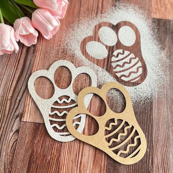 1pc/2pcsEaster Bunny Stencils For Painting On Lawn, Wooden Easter Bunny Footprint Stencils Egg Stencils Reusable Easter Rabbit Paw Template For Yard Garden Wall Indoor And Outdoor DIY Decors