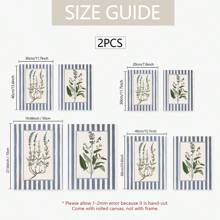 2pcs Floral Art Prints, Grandmother-Style Nancy Meyers Inspired Botanical Prints, Striped Backing, Blue-Green And Pink Striped Pattern, Frameless - Multicolor - View 3