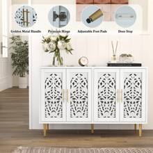 47.8" Accent Cabinet With 4 Doors, Vintage Hollow Carving Buffet Cabinet, Sideboards And Buffets With Storage Credenza For Living Room, Kitchen, Dining Room, Entryway, Hallway - trắng - Xem 4