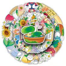 50 piezas de pegatinas con dibujos de flores y dibujos animados para decorar cuadernos, autos y botellas de agua