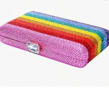 Bolso de mano con purpurina y arcoíris para mujer, bolso de noche con cristales y brillantes diamantes de imitación, bolso de mano con cadena de arcoíris, bolso de mano con diamantes para fiesta de graduación - Arcoiris 2 - Ver 3