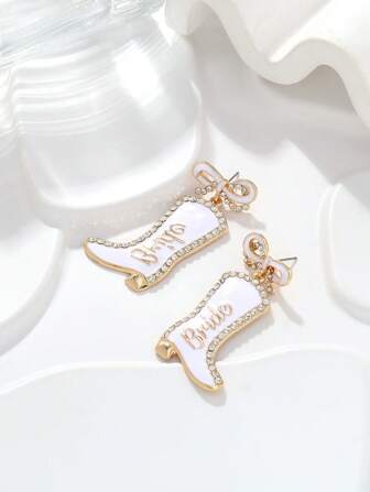 1 Pair Fashion Metal Enamel Rhinestone Bow Initial Cowboy Boot Earrings, Personalized Western Style For Valentine's Day, Wedding Season