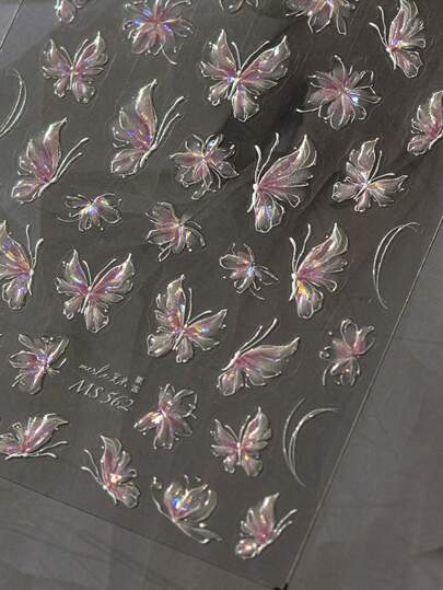 1pc Shiny Butterfly Nail Art Sticker, Delicate Butterfly Nail Sticker Self-Adhesive DIY Hard Nail Decor Sticker