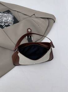 Sac Baguette Diagonal Sous-Bras Minimaliste à Grande Capacité de la Mode 2025 Artistique en Patchwork de Lin Français