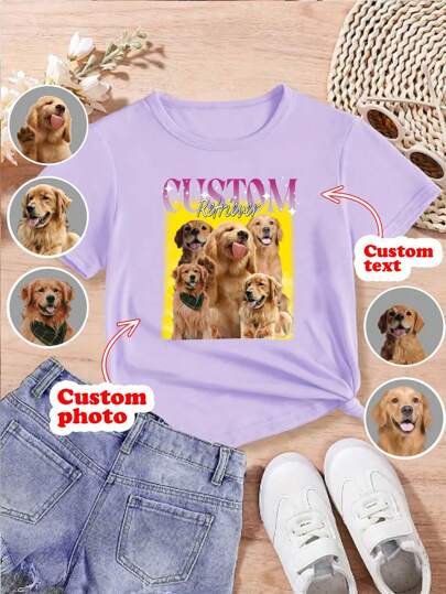 Camiseta personalizada para niña preadolescente - Agrega tu propio texto e imágenes (foto familiar/selfie/foto de mascota/foto de amigos/foto de fiesta) para diseñar tu camiseta impresa personalizada, foto de bebé/pareja/familia/mascota, regalo de aniversario, San Valentín, Navidad, Acción de Gracias, Año Nuevo, Patrones, Logo | Negocio | Regalo de boda | Fiesta | Regalo de cumpleaños | Disfraz de Halloween | Disfraz de Navidad