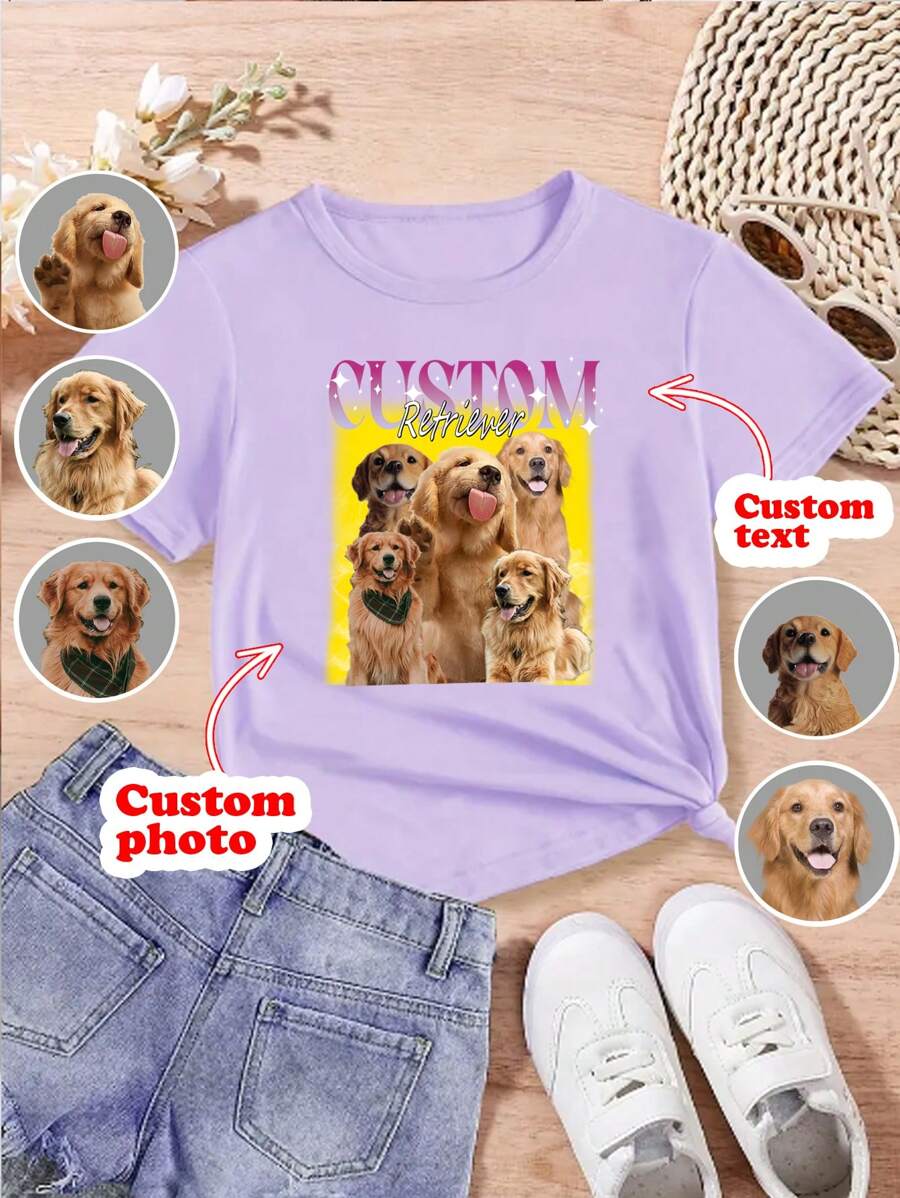 Customized Tween Girl T-Shirt - Add Your Own Text And Images (Family Photo/Selfie/Pet Photo/Friend Photo/Party Photo) To Design Your Personalized Printed T-Shirt, Infant/Couple/Family/Pet Photo, Anniversary Gift, Valentine's Day, Christmas, Thanksgiving, New Year Patterns, Logo | Business | Wedding Gift | Party | Birthday Gift | Halloween Costume | Christmas Costume - Violet Purple - View 1