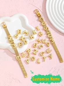 1pc European And American Fashion Popular Customize Name Letter Decor Watch Strap Bracelet For Boys Girls Street Party Unisex Jewelry For Festival & Birthday Gift For Daily Life - Gold - View 1