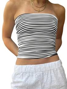 Women's Crop Tube Tops Tight Fitted Sleeveless Strapless Off Shoulder Backless Tops Shirt For Party Club Cocktail - màu đen - Xem 3