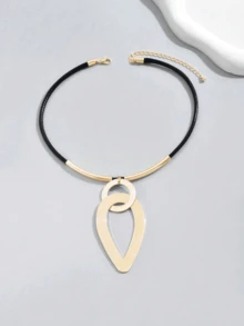 1 件几何时尚优雅朋克风格合金圆形吊坠项链，适合日常佩戴和派对 - 金黃色 - 查看 2