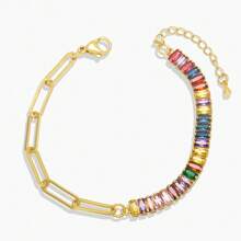 1 pieza Collar de perlas con enchapado de oro de 18K y pulsera con circonita de acero inoxidable, adecuado para fiesta, cita, uso en la oficina