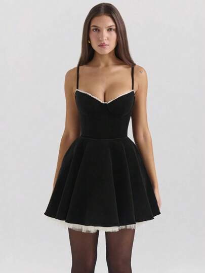 1 件优雅纯色露背双层针织连衣裙，性感可爱，适合夜间约会、派对、正式晚宴、夏季