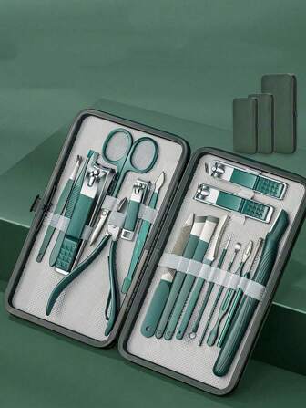 18/12/10/7/4件专业指甲护理套装 - 完整的修甲和修脚套装，配有工具、指甲钳、锉刀和收纳盒 - 旅行或家用美容套装、耳朵清洁器、修甲套装、耳垢清除器、旅行、圣诞礼物、耳朵清洁套装