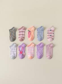 10/20 双女童彩色短袜，心形、波尔卡圆点、条纹、糖果色等多种设计，舒适透气，适合所有季节，颜色随机搭配