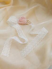 1pc Pink Rose Corsage With Metal Alloy High-End Wrist Flower Suitable For Wedding Decoration, Formal Party, Prom Event