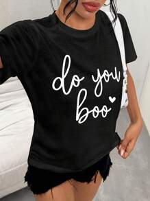 新款女装夏季露肩休闲短袖上衣黑色，适合居家休闲百搭，运动内衣，四季皆可穿短袖T标语成长发光金叶字母