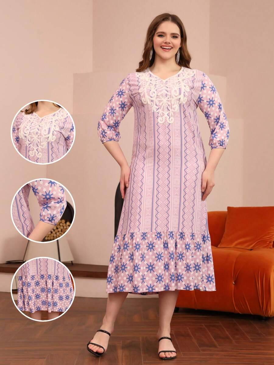 斋月 Jalabia 阿拉伯印花长袍，2025 年春夏古尔邦节优雅女士传统服饰