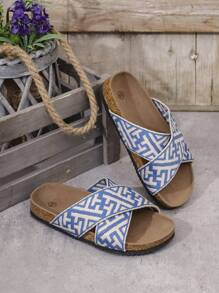 儿童时尚绑带交叉沙滩凉鞋，夏季婴儿拖鞋 - 藍色 - 查看 4