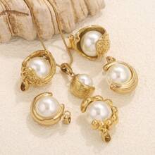 1 chiếc mặt dây chuyền ngọc trai giả đúc thời trang Baroque bằng thép không gỉ có thể xoay, phụ kiện vòng cổ thủ công đơn giản, thanh lịch, thích hợp cho các dịp hàng ngày và đám cưới - Mặt dây chuyền ngọc trai - Xem 3