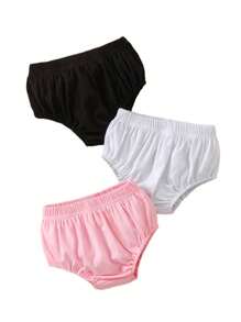3 piezas Short de bebé de unicolor cómodo, bombacho informal con cintura elástica, pantalón corto para niña bebé y niña pequeña para el verano