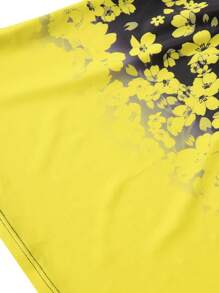 2Pcs Women Summer Swimwear, Floral Strappy Padded Tank Tops + Solid Color Shorts Swimsuit for Girls, 6 Colors - Amarillo - Ver 8