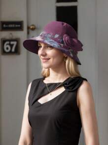 1pc Polyester Women's Bucket Hat With Flower Decor, Floral Print, UV Protection, Elegant And Stylish, Suitable For Gatherings And Outings In Spring - B-2502-lT - View 3