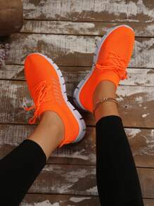 Couple Matching Lace-Up Casual Sport Shoes, Lightweight & Versatile, Slip-On Mesh Breathable Walking Shoes For Mom