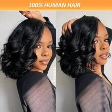 Women's Basic Loose Curly Bob Wig Brazilian Remy Human Hair | 13x4 Lace Front Wig HD Transparent Lace Wig For African Women Loose Wave Curly Suitable For Daily Use And Major Festivals Such As Musical Festival