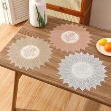 1pc/4pcs/6pcs PVC Half Heart Seedling Shaped Waterproof, Oilproof, Anti-Slip Dining Table Mat For Home, Kitchen, Hotel, Restaurant, Holiday Decoration, Washable