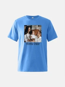 [Personalized Customized T-Shirt] DIY Pattern Customized T-Shirt, Round Neck T-Shirt, Four Seasons Knit Fabric, Regular Fit, With Exclusive Print Design, Suitable Ornamental,Dawg Stylish,Fashion,Hipster,Contracted,Easy Costume,Modest Fashion,Minimal Chic,Casual Custom,Unique,Personalized Ideal Gifts For Him Family,Boyfriend,Friends,Children - Baby Blue - View 3