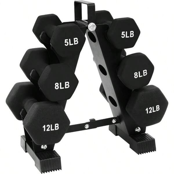 BalanceFrom Dumbbell Set With Stand Neoprene Coated Hand Weights Home Gym Equipment Black