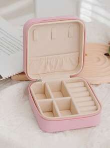 1pc Portable Jewelry Case Small Jewelry Boxes For Women Simple Home Jewelry Organizer Travel Organizer Fine Mini Storage Box For Earrings Jewelry Zipper Case For Earrings Rings Necklaces Bracelets Portable Makeup Bag Cute Cosmetic Bag Back To School Essential Unforgettable Holiday Gifts Bridesmaid Gifts And Travel Essentials Double-Layer Portable Mini Display Storage Case Mother's Day