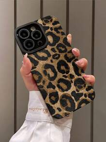 1 pezzo Custodia protettiva per telefono in finta pelle vintage, a righe verticali con motivo leopardato, morbida e antiurto - Stampa leopardata dorata - Visualizzare 3