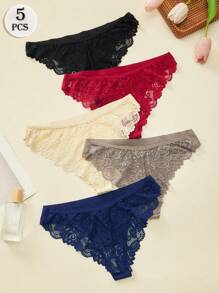 5PCS Koronkowa damska bielizna, fajna trójkątna bielizna, lekkie i oddychające majtki, jednolite kolorowe spodnie dla kobiet, przezroczyste majtki, elastyczne i wygodne majtki, swobodne i miękkie