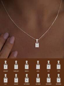 1pc S925 Sterling Silver Geometric Square Octagonal Star Pendant Necklace, Women's Minimalist 12th Birthday Diamond Inlaid Necklace, Clavicle Chain - Necklace - View 2