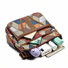 Ladies PU Color Checker Retro Large-Capacity Multi-Pocket Commuter Omni-Adjustable Shoulder Strap Messenger Bag