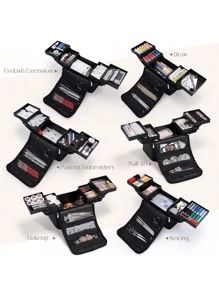 Large Makeup Case, Professional Storage Box With 4 Trays, For Nail Sets And Beauty Tools Such As Brushes, Cosmetic Bags, Adjustable Strap Travel Makeup Organizer, Makeup Pouch, Storage Bag, Travel Toiletry Bag And Skincare Essentials - Black - View 5