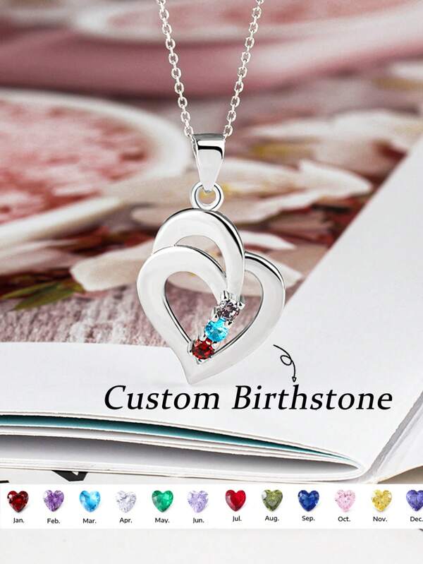 925 Personal Custom Silver Love Necklace Custom Carving Sweet Necklace Jewelry Gift Valentine's Day Birthday Gift Two Birthstone For Mother Day Gift