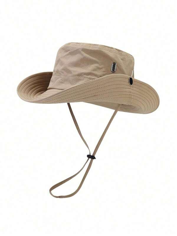 Um Novo Chapéu de Sol com Proteção Solar, Chapéu para Pesca, Montanhismo, Chapéu de Cowboy Ocidental, Corda de Puxar, Chapéu Balde Unissex