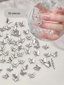 20/50 件迷你蝴蝶美甲饰品银合金水钻金属立体指尖蝴蝶水钻网络流行小饰品用于手指甲装饰可自由DIY美甲用品指甲饰指甲宝石 - 彩色 - 查看 5