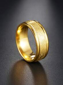 1 件简约奢华不锈钢条纹戒指，女士婚礼度假日常佩戴 - 金色 - 查看 7