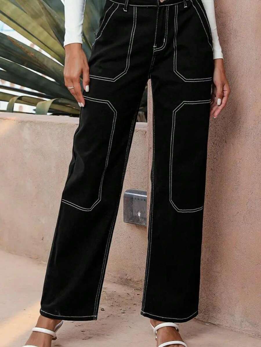 Spring Multi-Pocket Butt Seam Loose Fashion Casual Jeans Women