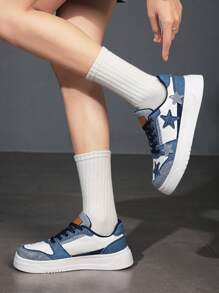 Women's Casual Sneakers, Star Print Shoes, Retro Unisex Shoes, Plus Size